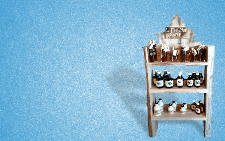 Display for Little Man's Wisconsin Natural Maple Syrup.